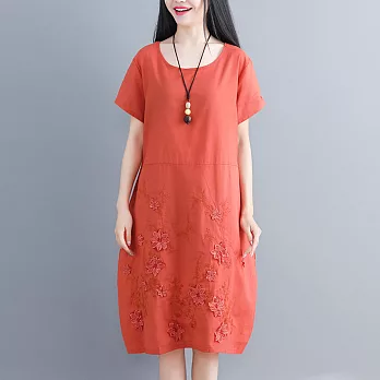 【A.Cheter】韓版藝術立體織花棉麻寬鬆洋裝102634M橘