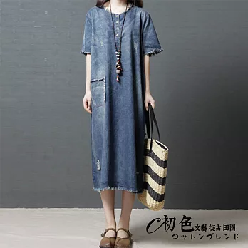 【初色】經典牛仔舒適連衣裙-牛仔藍-91960-(M-XL可選)M牛仔藍