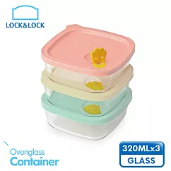 【樂扣樂扣】微笑矽膠耐熱玻璃調理盒320ML/白綠粉/3入組