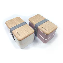 木質感日式雙層便當盒簡約白