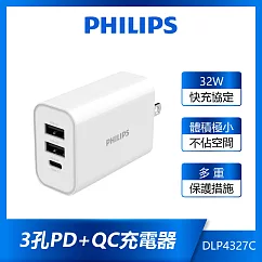 PHILIPS飛利浦 32W 3port PD充電器 DLP4327C 白色