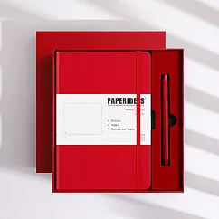 PAPERIDEAS 精美禮盒組 A5子彈筆記本 頁碼硬面綁帶筆記本 與成功有約的子彈筆記術 紅色─紅色