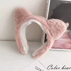 【卡樂熊】貓耳絨毛寬邊造型髮箍/洗臉髮箍(三色)─ 粉色