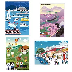 我愛台灣明信片●淡水老街+淡水漁人碼頭+侯硐貓村+阿里山(4張組)