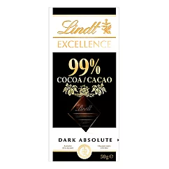 【Lindt 瑞士蓮】極醇系列99%黑巧克力片50g
