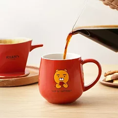 【韓國Keshop】Kakao Friends Ryan陶瓷馬克杯405ml+陶瓷咖啡濾杯(二件組) ‧ 紅