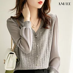 【AMIEE】貴夫人造型緹花針織衫(KDTY─2496) F 灰色