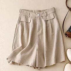 【ACheter】 短褲薄款高腰顯瘦寬鬆直筒小個子休閒涼爽五分褲# 117483 M 杏色