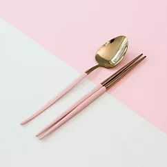 【韓國Ssueim】Mariebel 莫蘭迪不鏽鋼餐具2件組(湯匙+筷子) ‧ 玫瑰粉