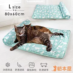 貓本屋 冰絲涼感 L號 靠枕涼墊/寵物墊(80x60cm) 藍綠白熊