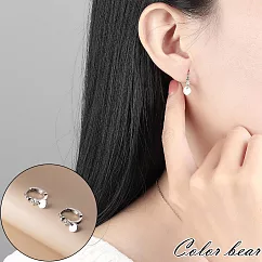 【卡樂熊】S925銀針簡約圓片小鑽造型耳環/耳扣飾品(兩色)─ 銀色
