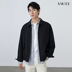 【AMIEE】挺版翻領雙拉鍊夾克外套(男裝/KDCQ─9570) M 黑色