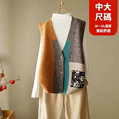 【慢。生活】復古文藝配色藝術設計感坎肩針織馬甲背心 J9524 FREE 黃色
