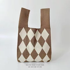 【JP生活館 】韓國小眾設計針織編織個性百搭手提包 * 菱形格棕