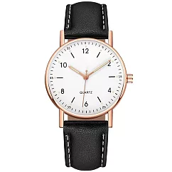 Geneva 日內瓦─米歇爾商務簡約中性數字標手錶 _玫金框白面黑帶