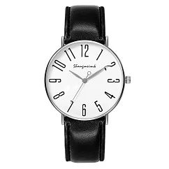 Geneva 日內瓦─雷克斯都會時尚大數字皮帶手錶 _白盤黑帶