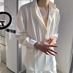 【AMIEE】禁慾系垂墜感質感長袖襯衫(男裝/KDTY─C06) 2XL 白色