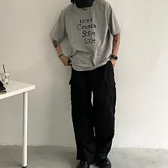 【AMIEE】日系復古簡約寬鬆工裝褲(男裝/KDPY─Q54) L 黑色