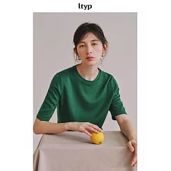 ltyp旅途原品 巴素蘭美麗諾羊毛雙層圓領T恤 春裝百搭針織小衫女 M L M 靜綠色