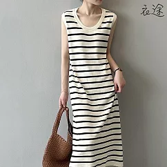 【衣途】韓系氣質修身背心連身裙洋裝(KDDY─P535) F 米色條紋