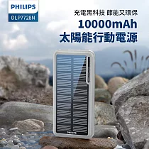 【Philips 飛利浦】10000mAh 2孔輸出太陽能行動電源 有太陽就有電/多孔輸入(DLP7728N/96) 灰黑