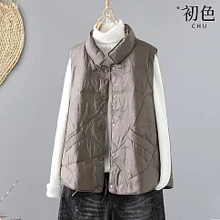 【初色】純色百搭無袖菱格紋羽絨馬甲背心外套-5款任選-30937(M-2XL可選) XL B.灰色