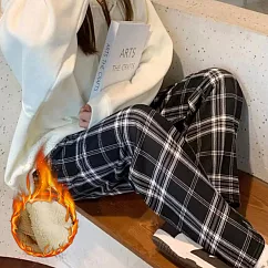 【AnZa】格紋羊羔絨加絨加厚長褲(多色) FREE 黑格