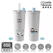 【美國康寧】Snapware Snoopy美味早午餐─ 鋅light輕瓷保溫保冰跳跳吸管杯850ml(附杯套)