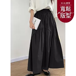 【慢。生活】日系復古波浪抽褶高腰大擺長裙 J12216 FREE 黑色
