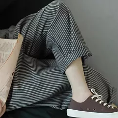 【ACheter】 棉麻懷舊條紋寬鬆長褲# 125686 M 條紋色