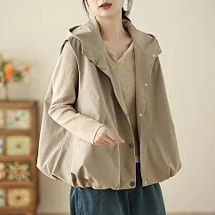 【ACheter】 繡球純色連帽休閒減齡百搭背心外套# 125992 M 卡其色