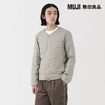 【MUJI 無印良品】男輕量羽絨可攜式無領外套 L 灰銀