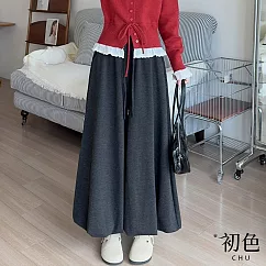 【初色】軟糯風寬鬆純色高腰垂感闊腿褲休閒褲寬褲長褲-共9色-15781(M/L可選) M 黑灰色