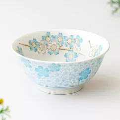 【日本野田】美濃燒|千年櫻 陶瓷丼餐碗15cm ‧ 天藍