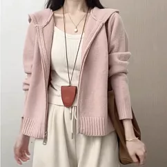 【MsMore】 粉色連帽針織衫拉鍊毛衣外套# 126730 FREE 玫紅色