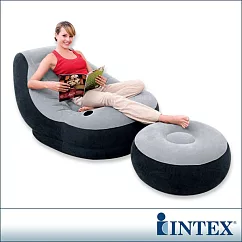 【INTEX】《懶骨頭》單人充氣沙發椅附腳椅─灰色(68564)