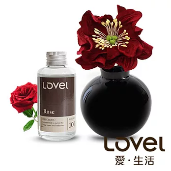 Lovel南法天然香氛精油擴香組(玫瑰)時尚黑圓瓶+紙花