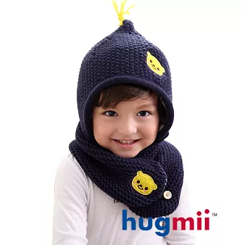 Hugmii兒童單色保暖護耳帽脖圍組合_深藍