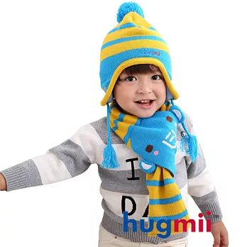 【hugmii】兒童毛球條紋護耳帽圍巾組_大象
