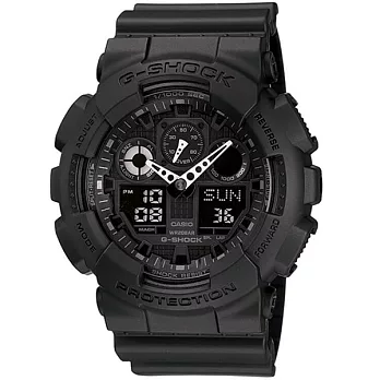 【CASIO】卡西歐 G-SHOCK系列 個性機械感三眼雙顯電子錶 (黑/白 GA100-1A1)
