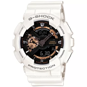 【CASIO】卡西歐 G-SHOCK系列 復古沉穩機械感雙顯電子錶 (白/古銅 GA-110RG-7A )