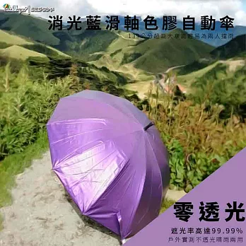 【雙龍牌】消光藍滑軸色膠自動直傘-不透光玻璃纖維晴雨傘抗UV防風A5835水晶紫