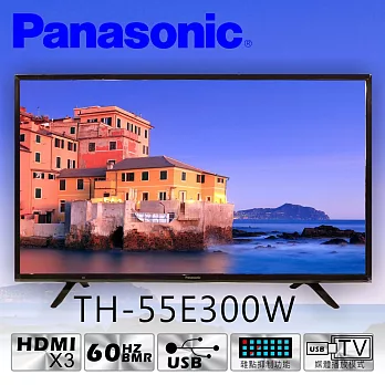 Panasonic國際 55吋FHD IPS LED液晶顯示器+視訊盒(TH-55E300W)＊送行動電源+尚朋堂14吋立扇 (含基本運費，無安裝)