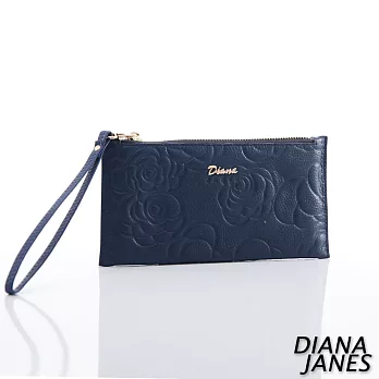 Diana Janes 牛皮 玫瑰壓花鈔票夾-藍