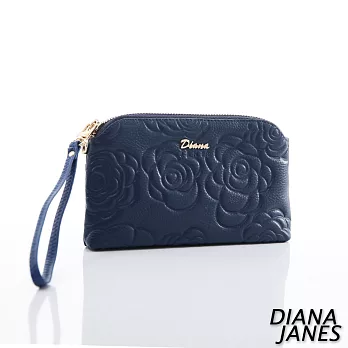 Diana Janes 牛皮 玫瑰壓花手抓包-藍