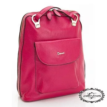 【Milla‧Janes米拉.珍妮絲】英倫風格 大開口 肩背後背 真皮貝殼包(漾桃紅)