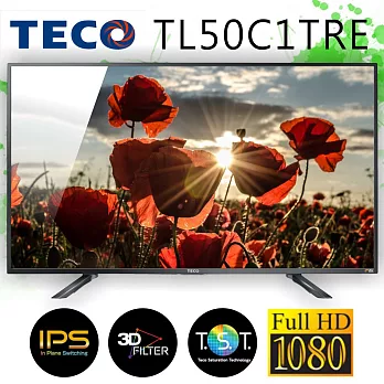 TECO東元 50吋 FHD 廣色域不閃屏低藍光液晶顯示器+視訊盒(TL50C1TRE) (含基本運費，無安裝)