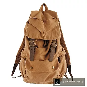 【US.STYLE】英倫街頭風格真皮帆布後背包(卡其棕)