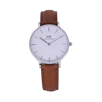 DW Daniel Wellington 經典中的獨特時尚優質皮革腕錶-麝皮型咖啡+銀/32mm-DW00100184