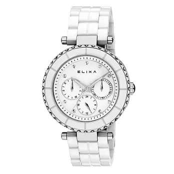 Elixa 瑞士精品手錶 CERAMICA陶瓷系列銀框 白色錶面/陶瓷錶帶38mm